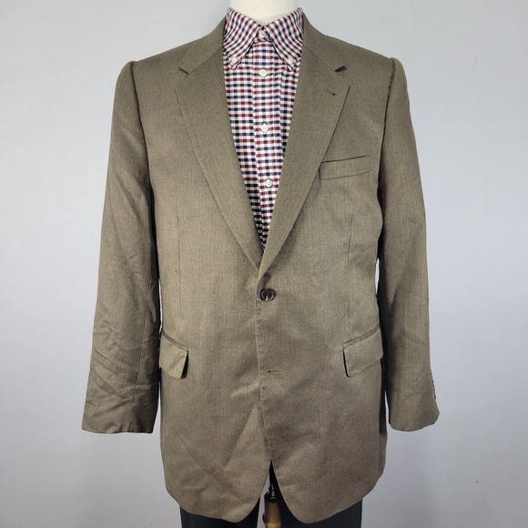 JOS A BANK Men's Sport Coat Blazer Two Button Brown Herringbone Silk Camel 43L